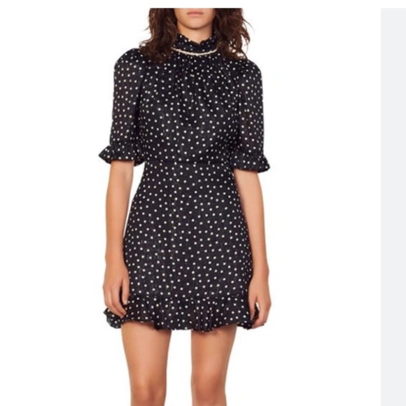 Sandro Pearl Crystal Polka Dot Mini Dress Size 36 - Picture 10 of 10